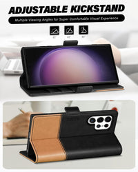 TUCCH Wallet Case for Galaxy S24 Ultra 5G, Magnetic PU Leather Stand [RFID Blocking] Card Slot Folio Cover with TPU Shockproof Inner Shell Compatible with Galaxy S24 Ultra 6.8 - Inch 2024, Black & Brown - 7DAY'S