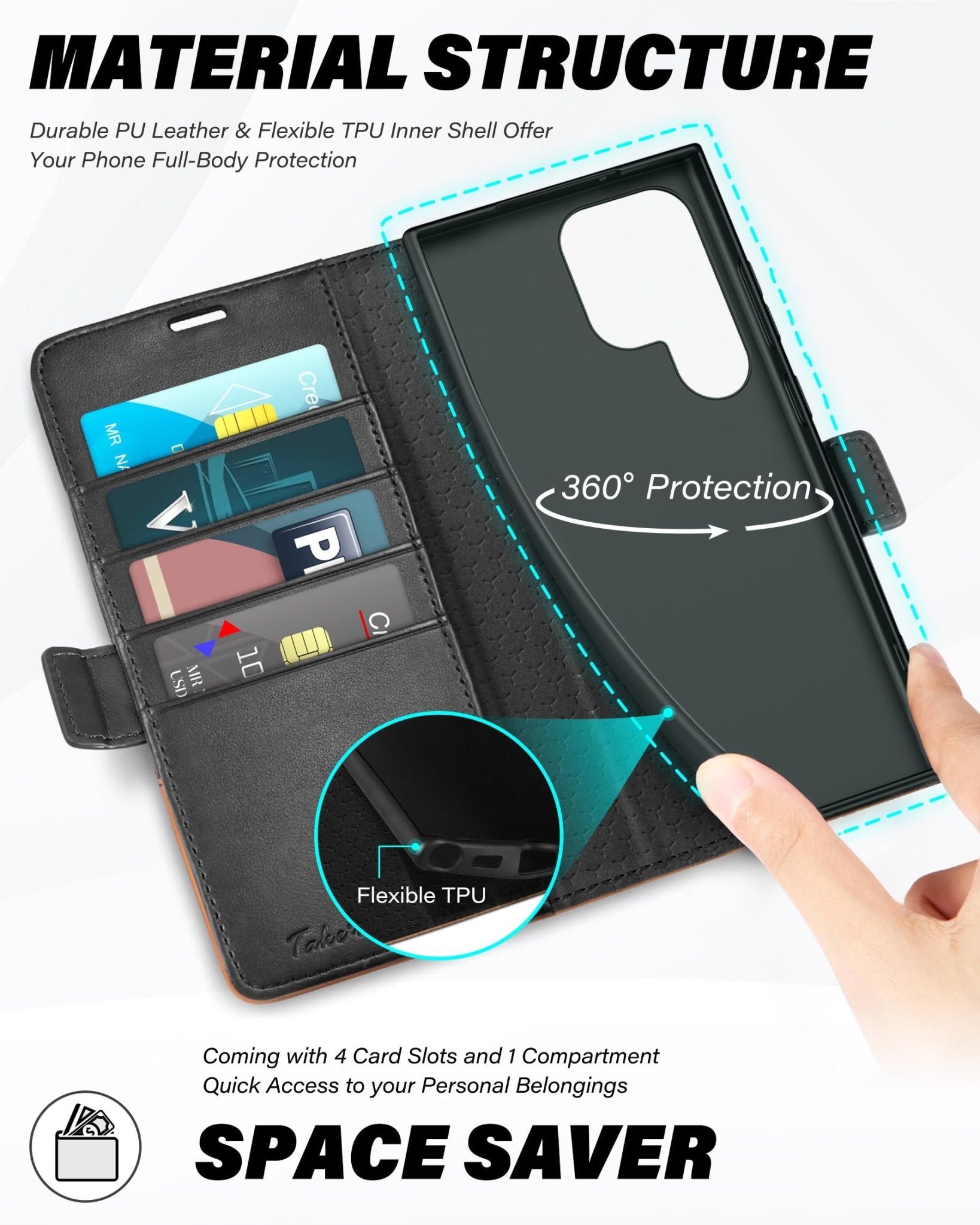 TUCCH Wallet Case for Galaxy S24 Ultra 5G, Magnetic PU Leather Stand [RFID Blocking] Card Slot Folio Cover with TPU Shockproof Inner Shell Compatible with Galaxy S24 Ultra 6.8 - Inch 2024, Black & Brown - 7DAY'S