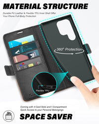 TUCCH Wallet Case for Galaxy S24 Ultra 5G, Magnetic PU Leather Stand [RFID Blocking] Card Slot Folio Cover with TPU Shockproof Inner Shell Compatible with Galaxy S24 Ultra 6.8 - Inch 2024, Black & Brown - 7DAY'S