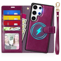 TUCCH Wallet Case for Galaxy S25 Ultra, Removable RFID Blocking [4 Card Slots] Wrist Strap Wireless Charging Kickstand PU Leather Magnetic Detachable Protective Cover for Galaxy S25 Ultra 6.9", Black - 7DAY'S
