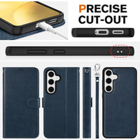 TUCCH Wallet Case for Galaxy S25 Ultra, Removable RFID Blocking [4 Card Slots] Wrist Strap Wireless Charging Kickstand PU Leather Magnetic Detachable Protective Cover for Galaxy S25 Ultra 6.9", Black - 7DAY'S