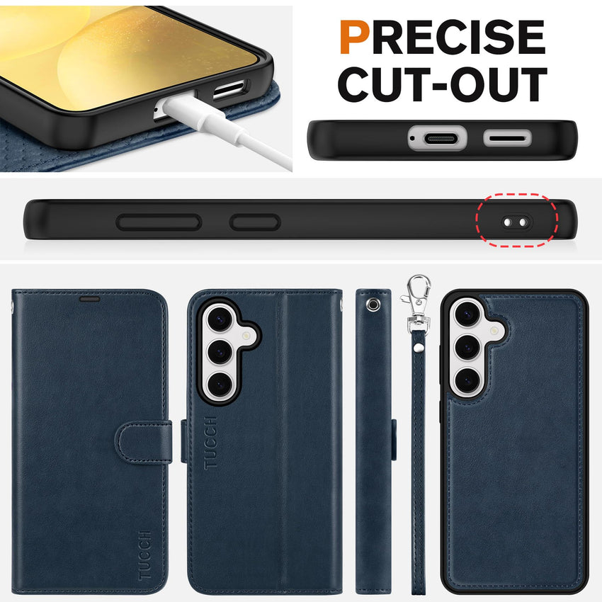 TUCCH Wallet Case for Galaxy S25 Ultra, Removable RFID Blocking [4 Card Slots] Wrist Strap Wireless Charging Kickstand PU Leather Magnetic Detachable Protective Cover for Galaxy S25 Ultra 6.9", Black - 7DAY'S