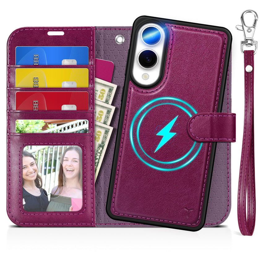 TUCCH Wallet Case for Galaxy S25 Ultra, Removable RFID Blocking [4 Card Slots] Wrist Strap Wireless Charging Kickstand PU Leather Magnetic Detachable Protective Cover for Galaxy S25 Ultra 6.9", Black - 7DAY'S