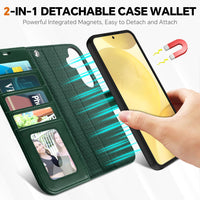 TUCCH Wallet Case for Galaxy S25 Ultra, Removable RFID Blocking [4 Card Slots] Wrist Strap Wireless Charging Kickstand PU Leather Magnetic Detachable Protective Cover for Galaxy S25 Ultra 6.9", Black - 7DAY'S