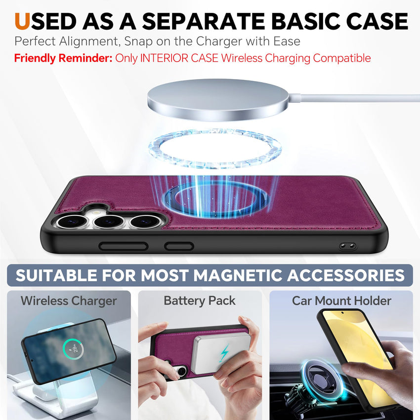 TUCCH Wallet Case for Galaxy S25 Ultra, Removable RFID Blocking [4 Card Slots] Wrist Strap Wireless Charging Kickstand PU Leather Magnetic Detachable Protective Cover for Galaxy S25 Ultra 6.9", Black - 7DAY'S