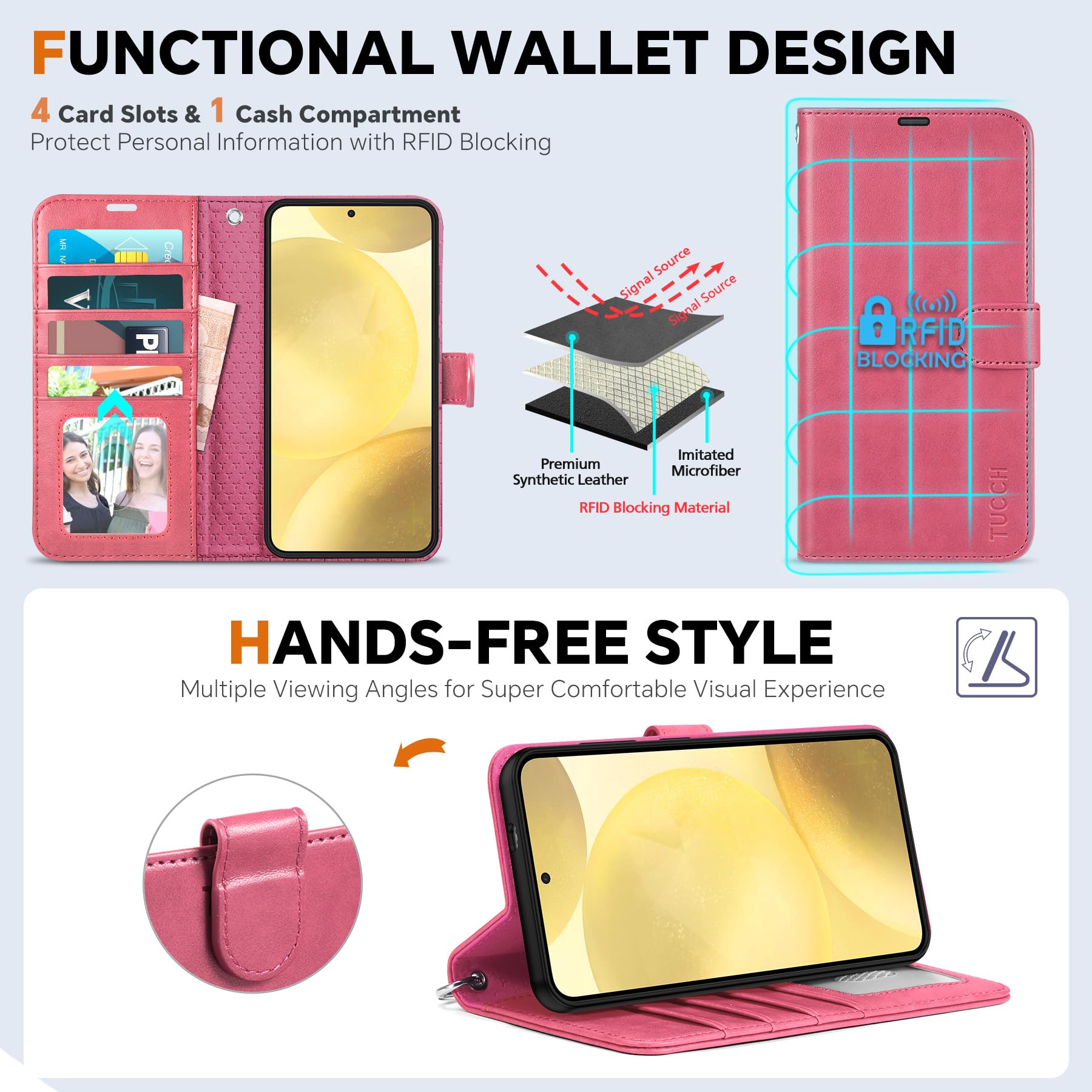 TUCCH Wallet Case for Galaxy S25 Ultra, Removable RFID Blocking [4 Card Slots] Wrist Strap Wireless Charging Kickstand PU Leather Magnetic Detachable Protective Cover for Galaxy S25 Ultra 6.9", Black - 7DAY'S