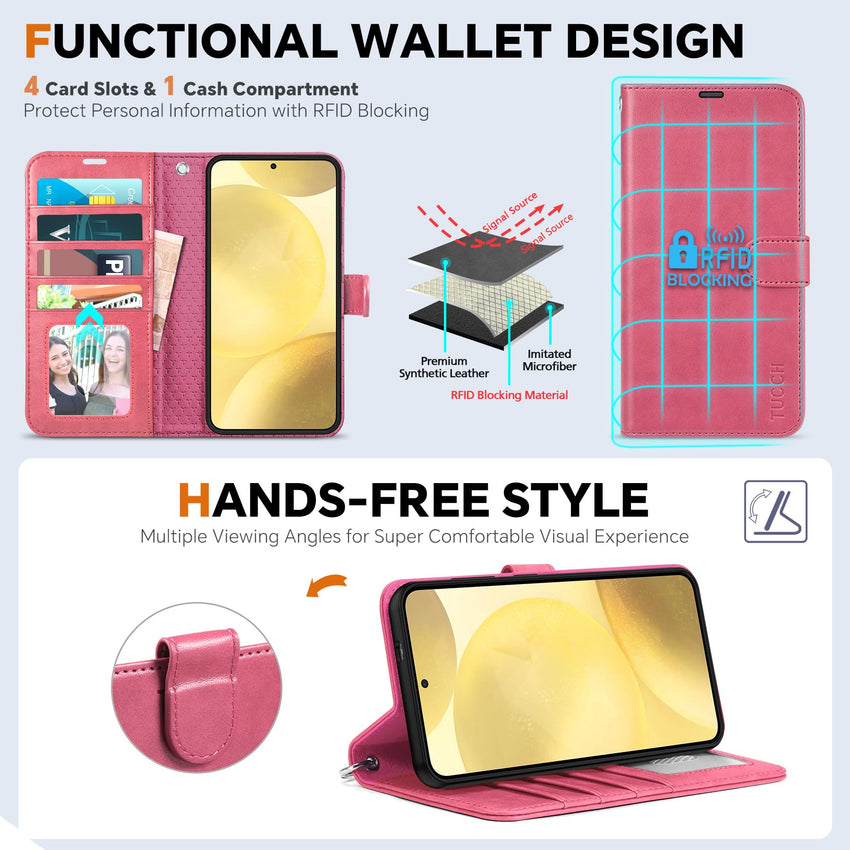 TUCCH Wallet Case for Galaxy S25 Ultra, Removable RFID Blocking [4 Card Slots] Wrist Strap Wireless Charging Kickstand PU Leather Magnetic Detachable Protective Cover for Galaxy S25 Ultra 6.9", Black - 7DAY'S