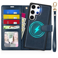 TUCCH Wallet Case for Galaxy S25 Ultra, Removable RFID Blocking [4 Card Slots] Wrist Strap Wireless Charging Kickstand PU Leather Magnetic Detachable Protective Cover for Galaxy S25 Ultra 6.9", Black - 7DAY'S