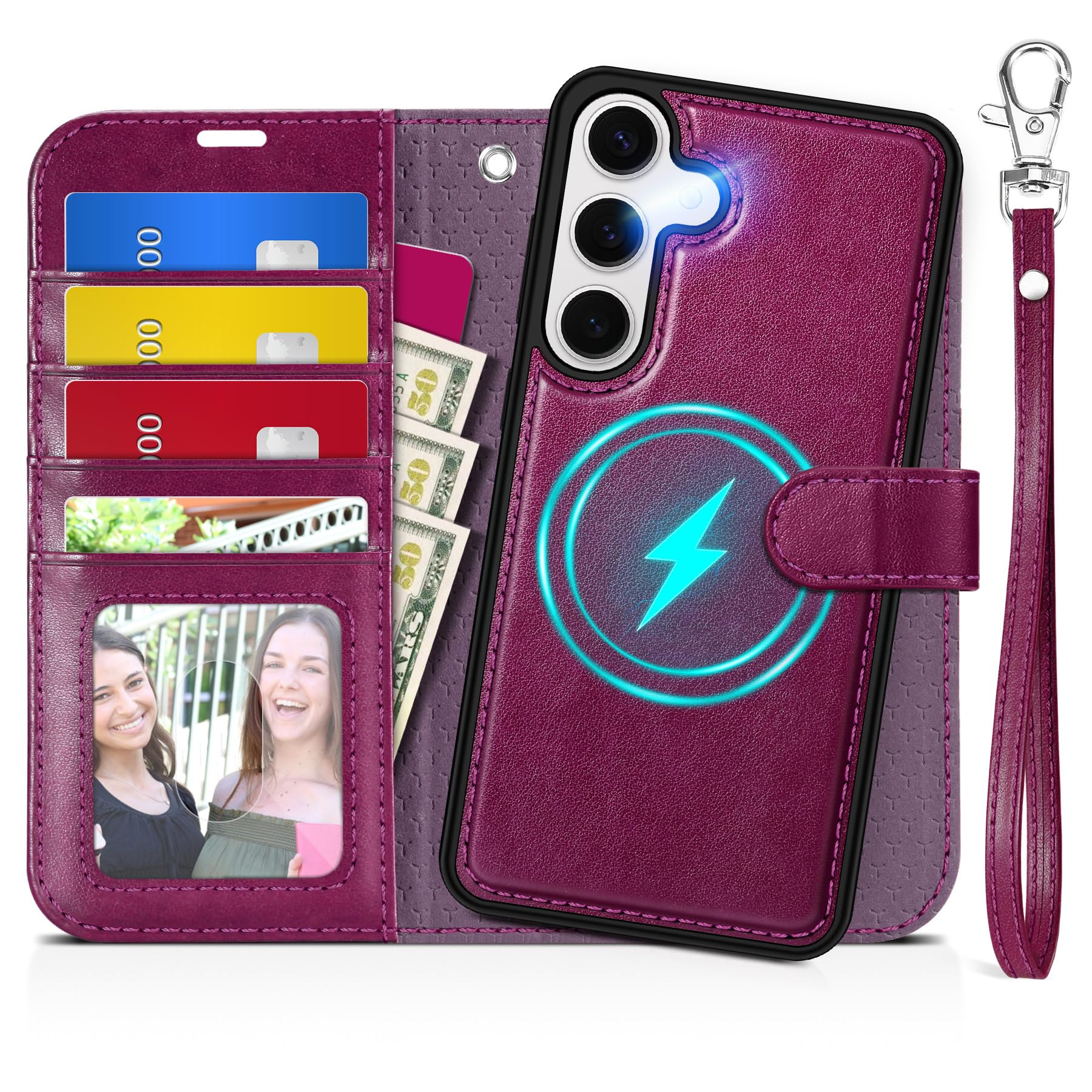 TUCCH Wallet Case for Galaxy S25 Ultra, Removable RFID Blocking [4 Card Slots] Wrist Strap Wireless Charging Kickstand PU Leather Magnetic Detachable Protective Cover for Galaxy S25 Ultra 6.9", Black - 7DAY'S
