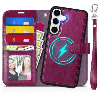 TUCCH Wallet Case for Galaxy S25 Ultra, Removable RFID Blocking [4 Card Slots] Wrist Strap Wireless Charging Kickstand PU Leather Magnetic Detachable Protective Cover for Galaxy S25 Ultra 6.9", Black - 7DAY'S