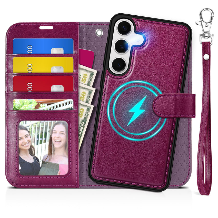 TUCCH Wallet Case for Galaxy S25 Ultra, Removable RFID Blocking [4 Card Slots] Wrist Strap Wireless Charging Kickstand PU Leather Magnetic Detachable Protective Cover for Galaxy S25 Ultra 6.9", Black - 7DAY'S