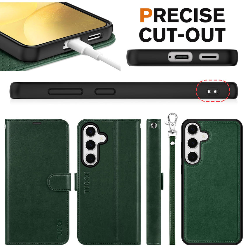 TUCCH Wallet Case for Galaxy S25 Ultra, Removable RFID Blocking [4 Card Slots] Wrist Strap Wireless Charging Kickstand PU Leather Magnetic Detachable Protective Cover for Galaxy S25 Ultra 6.9", Black - 7DAY'S