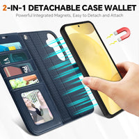 TUCCH Wallet Case for Galaxy S25 Ultra, Removable RFID Blocking [4 Card Slots] Wrist Strap Wireless Charging Kickstand PU Leather Magnetic Detachable Protective Cover for Galaxy S25 Ultra 6.9", Black - 7DAY'S