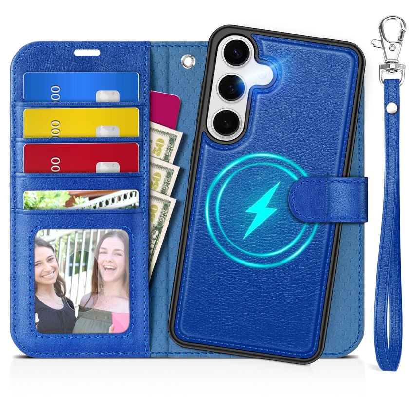 TUCCH Wallet Case for Galaxy S25 Ultra, Removable RFID Blocking [4 Card Slots] Wrist Strap Wireless Charging Kickstand PU Leather Magnetic Detachable Protective Cover for Galaxy S25 Ultra 6.9", Black - 7DAY'S
