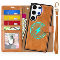 TUCCH Wallet Case for Galaxy S25 Ultra, Removable RFID Blocking [4 Card Slots] Wrist Strap Wireless Charging Kickstand PU Leather Magnetic Detachable Protective Cover for Galaxy S25 Ultra 6.9", Black - 7DAY'S