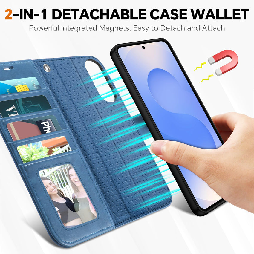 TUCCH Wallet Case for Galaxy S25 Ultra, Removable RFID Blocking [4 Card Slots] Wrist Strap Wireless Charging Kickstand PU Leather Magnetic Detachable Protective Cover for Galaxy S25 Ultra 6.9", Black - 7DAY'S