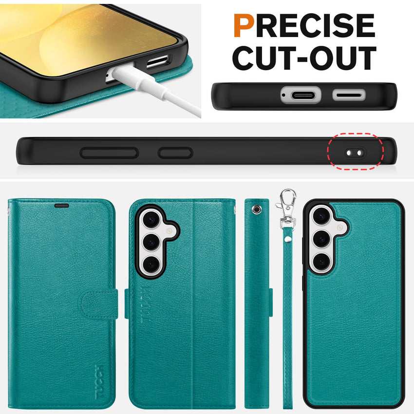 TUCCH Wallet Case for Galaxy S25 Ultra, Removable RFID Blocking [4 Card Slots] Wrist Strap Wireless Charging Kickstand PU Leather Magnetic Detachable Protective Cover for Galaxy S25 Ultra 6.9", Black - 7DAY'S