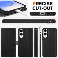 TUCCH Wallet Case for Galaxy S25 Ultra, Removable RFID Blocking [4 Card Slots] Wrist Strap Wireless Charging Kickstand PU Leather Magnetic Detachable Protective Cover for Galaxy S25 Ultra 6.9", Black - 7DAY'S