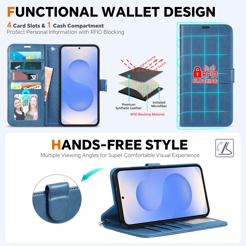 TUCCH Wallet Case for Galaxy S25 Ultra, Removable RFID Blocking [4 Card Slots] Wrist Strap Wireless Charging Kickstand PU Leather Magnetic Detachable Protective Cover for Galaxy S25 Ultra 6.9", Black - 7DAY'S