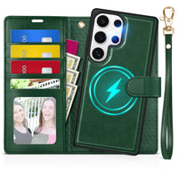 TUCCH Wallet Case for Galaxy S25 Ultra, Removable RFID Blocking [4 Card Slots] Wrist Strap Wireless Charging Kickstand PU Leather Magnetic Detachable Protective Cover for Galaxy S25 Ultra 6.9", Black - 7DAY'S
