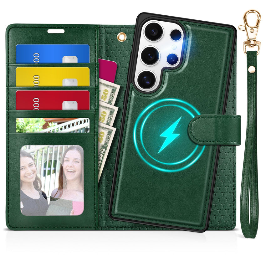 TUCCH Wallet Case for Galaxy S25 Ultra, Removable RFID Blocking [4 Card Slots] Wrist Strap Wireless Charging Kickstand PU Leather Magnetic Detachable Protective Cover for Galaxy S25 Ultra 6.9", Black - 7DAY'S