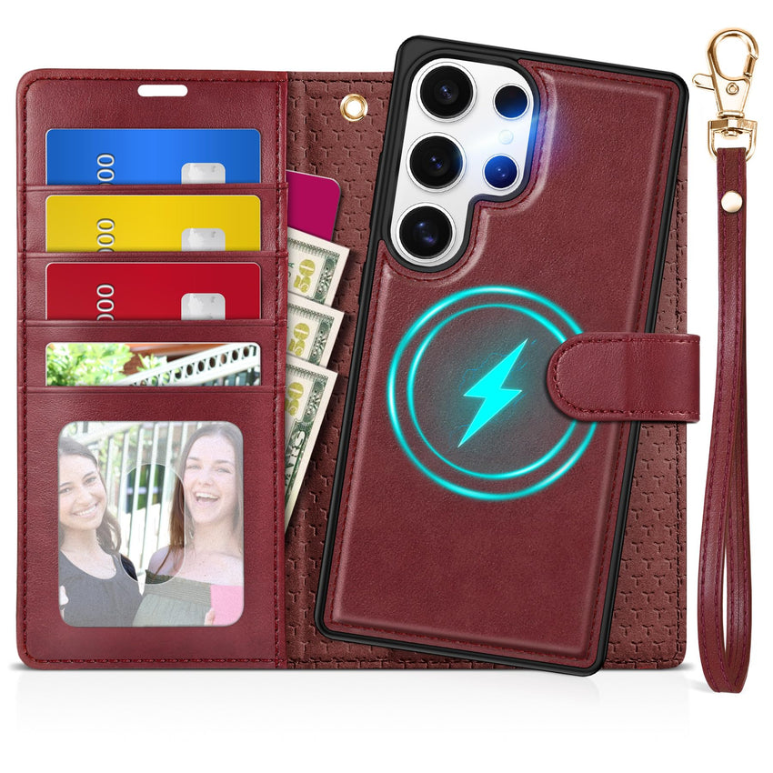 TUCCH Wallet Case for Galaxy S25 Ultra, Removable RFID Blocking [4 Card Slots] Wrist Strap Wireless Charging Kickstand PU Leather Magnetic Detachable Protective Cover for Galaxy S25 Ultra 6.9", Black - 7DAY'S