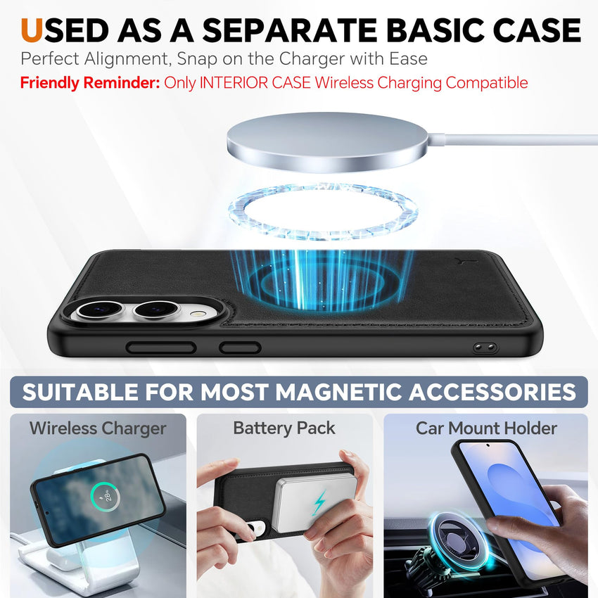 TUCCH Wallet Case for Galaxy S25 Ultra, Removable RFID Blocking [4 Card Slots] Wrist Strap Wireless Charging Kickstand PU Leather Magnetic Detachable Protective Cover for Galaxy S25 Ultra 6.9", Black - 7DAY'S