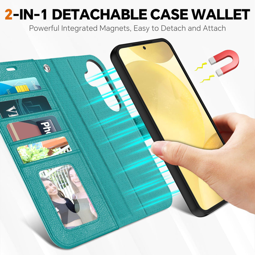 TUCCH Wallet Case for Galaxy S25 Ultra, Removable RFID Blocking [4 Card Slots] Wrist Strap Wireless Charging Kickstand PU Leather Magnetic Detachable Protective Cover for Galaxy S25 Ultra 6.9", Black - 7DAY'S