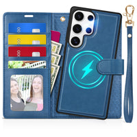 TUCCH Wallet Case for Galaxy S25 Ultra, Removable RFID Blocking [4 Card Slots] Wrist Strap Wireless Charging Kickstand PU Leather Magnetic Detachable Protective Cover for Galaxy S25 Ultra 6.9", Black - 7DAY'S