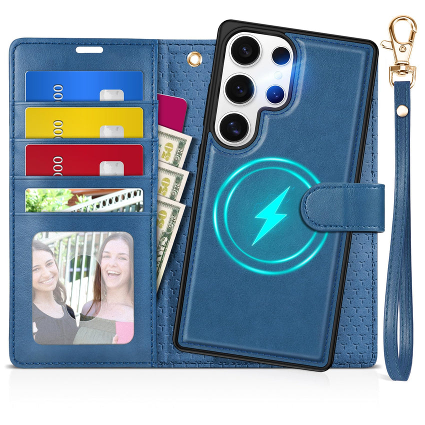 TUCCH Wallet Case for Galaxy S25 Ultra, Removable RFID Blocking [4 Card Slots] Wrist Strap Wireless Charging Kickstand PU Leather Magnetic Detachable Protective Cover for Galaxy S25 Ultra 6.9", Black - 7DAY'S
