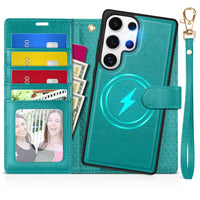 TUCCH Wallet Case for Galaxy S25 Ultra, Removable RFID Blocking [4 Card Slots] Wrist Strap Wireless Charging Kickstand PU Leather Magnetic Detachable Protective Cover for Galaxy S25 Ultra 6.9", Black - 7DAY'S