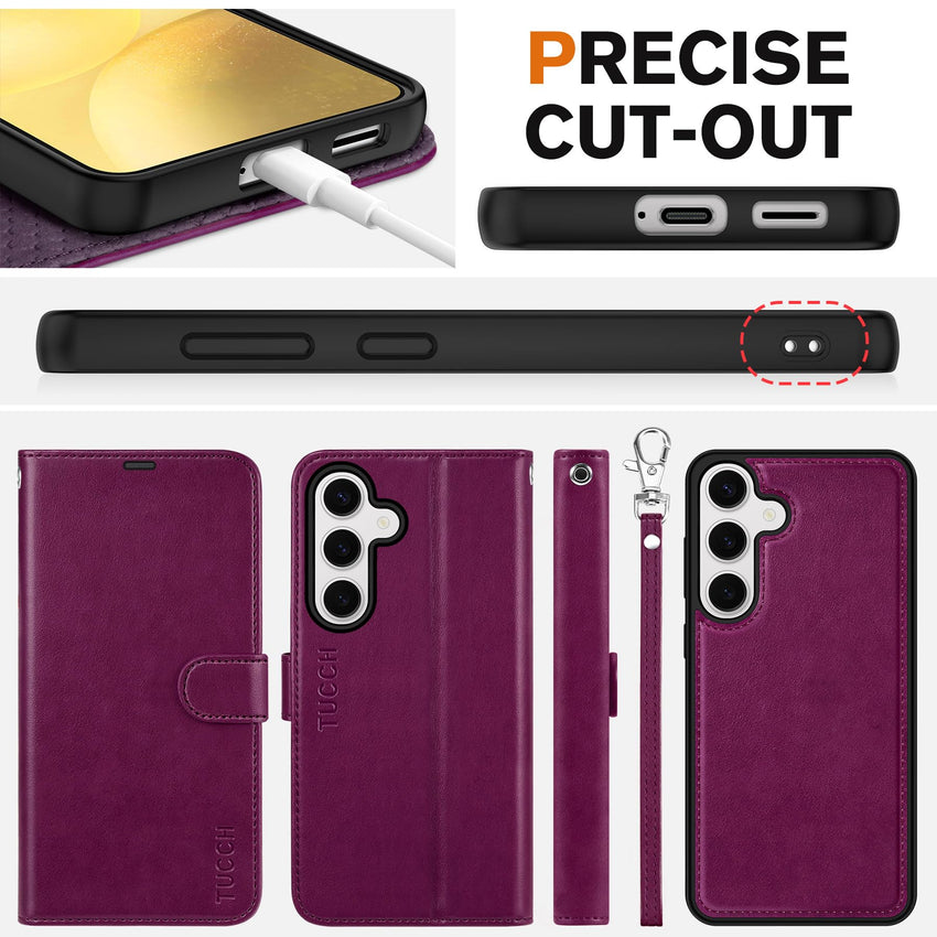 TUCCH Wallet Case for Galaxy S25 Ultra, Removable RFID Blocking [4 Card Slots] Wrist Strap Wireless Charging Kickstand PU Leather Magnetic Detachable Protective Cover for Galaxy S25 Ultra 6.9", Black - 7DAY'S