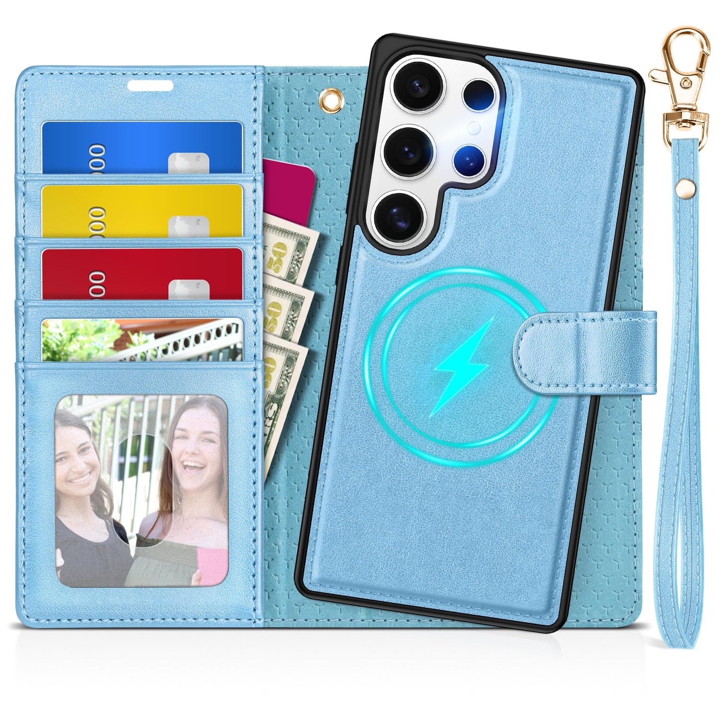 TUCCH Wallet Case for Galaxy S25 Ultra, Removable RFID Blocking [4 Card Slots] Wrist Strap Wireless Charging Kickstand PU Leather Magnetic Detachable Protective Cover for Galaxy S25 Ultra 6.9", Black - 7DAY'S