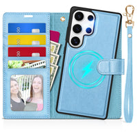 TUCCH Wallet Case for Galaxy S25 Ultra, Removable RFID Blocking [4 Card Slots] Wrist Strap Wireless Charging Kickstand PU Leather Magnetic Detachable Protective Cover for Galaxy S25 Ultra 6.9", Black - 7DAY'S