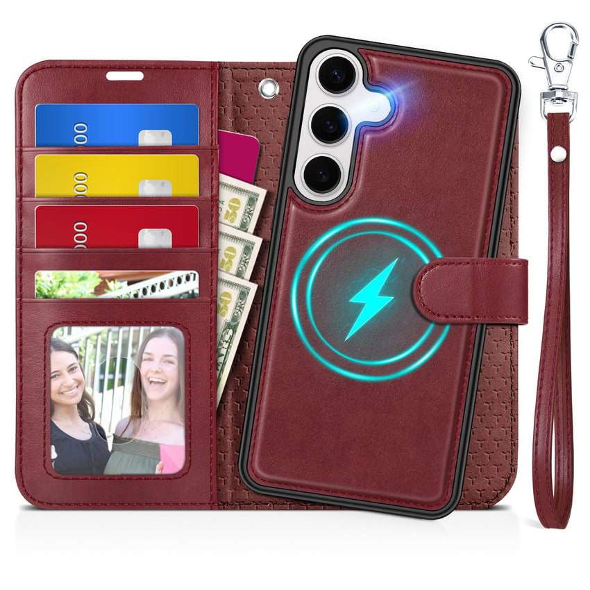 TUCCH Wallet Case for Galaxy S25 Ultra, Removable RFID Blocking [4 Card Slots] Wrist Strap Wireless Charging Kickstand PU Leather Magnetic Detachable Protective Cover for Galaxy S25 Ultra 6.9", Black - 7DAY'S