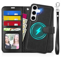 TUCCH Wallet Case for Galaxy S25 Ultra, Removable RFID Blocking [4 Card Slots] Wrist Strap Wireless Charging Kickstand PU Leather Magnetic Detachable Protective Cover for Galaxy S25 Ultra 6.9", Black - 7DAY'S