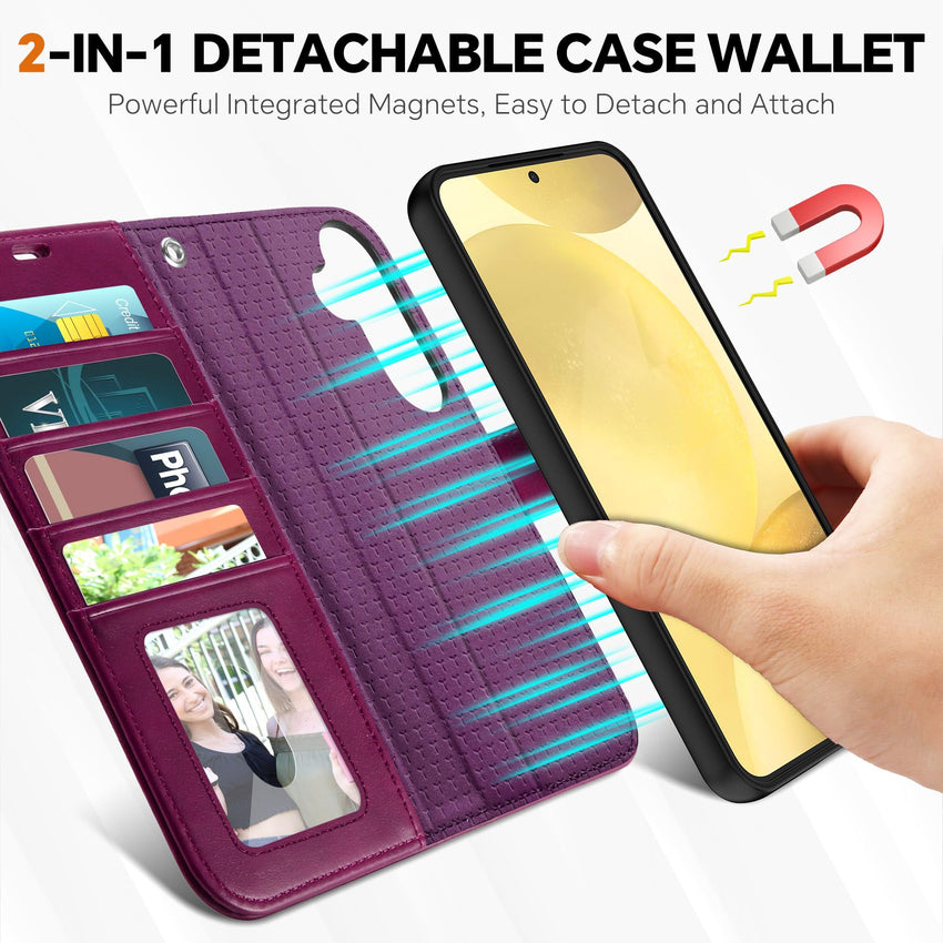 TUCCH Wallet Case for Galaxy S25 Ultra, Removable RFID Blocking [4 Card Slots] Wrist Strap Wireless Charging Kickstand PU Leather Magnetic Detachable Protective Cover for Galaxy S25 Ultra 6.9", Black - 7DAY'S