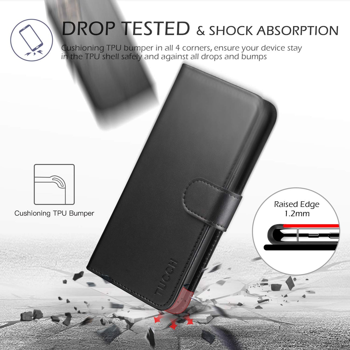 TUCCH Wallet Case for iPhone 11 Pro, Magnetic Auto Wake Sleep RFID Blocking Card Slots [TPU Shockproof Interior Case], PU Leather Stand Flip Cover Compatible with iPhone 11 Pro 5.8 inch, Black - 7DAY'S