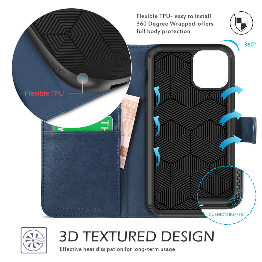TUCCH Wallet Case for iPhone 11 Pro, Magnetic Auto Wake Sleep RFID Blocking Card Slots [TPU Shockproof Interior Case], PU Leather Stand Flip Cover Compatible with iPhone 11 Pro 5.8 inch, Black - 7DAY'S