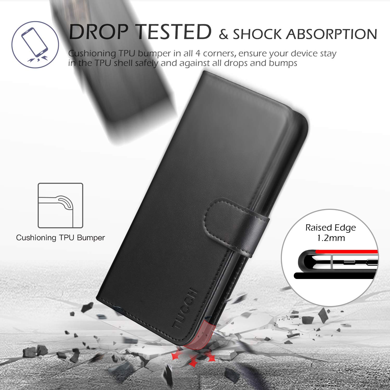 TUCCH Wallet Case for iPhone 11 Pro Max, Magnetic Auto Wake Sleep RFID Blocking Card Slot [Shockproof TPU Shell], PU Leather Stand Flip Cover Compatible with iPhone 11 Pro Max 6.5 inch 2019, Black - 7DAY'S