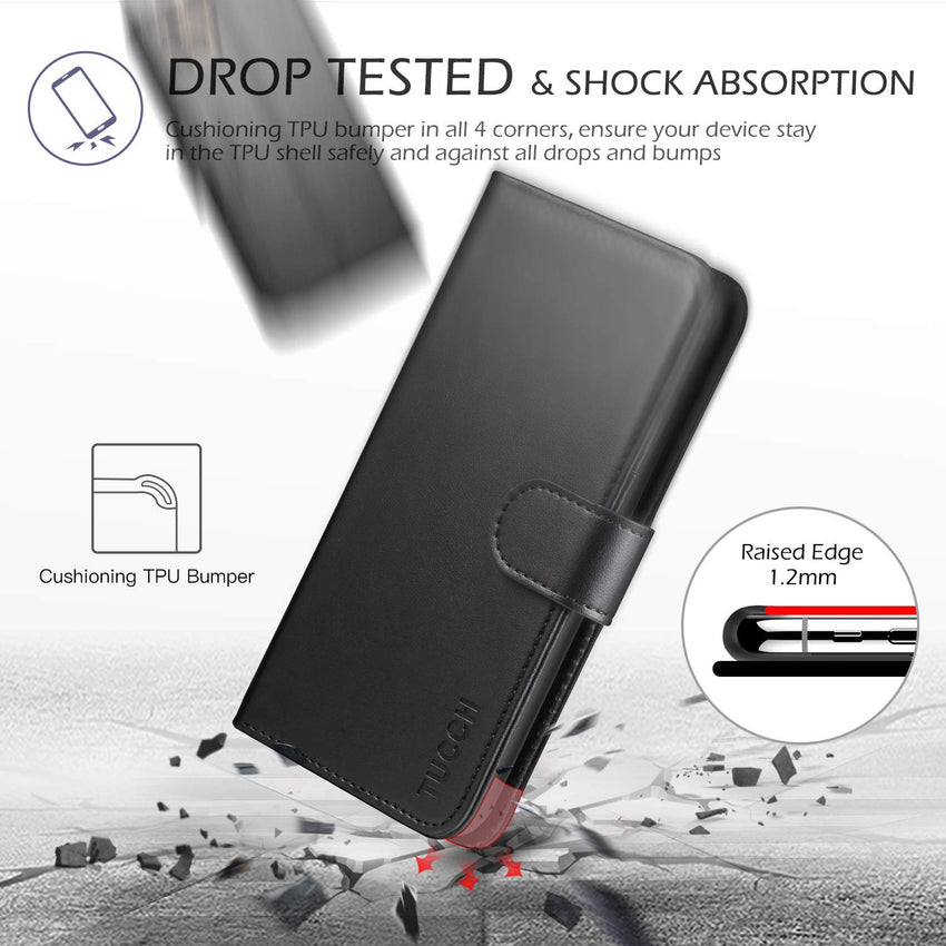 TUCCH Wallet Case for iPhone 11 Pro Max, Magnetic Auto Wake Sleep RFID Blocking Card Slot [Shockproof TPU Shell], PU Leather Stand Flip Cover Compatible with iPhone 11 Pro Max 6.5 inch 2019, Black - 7DAY'S