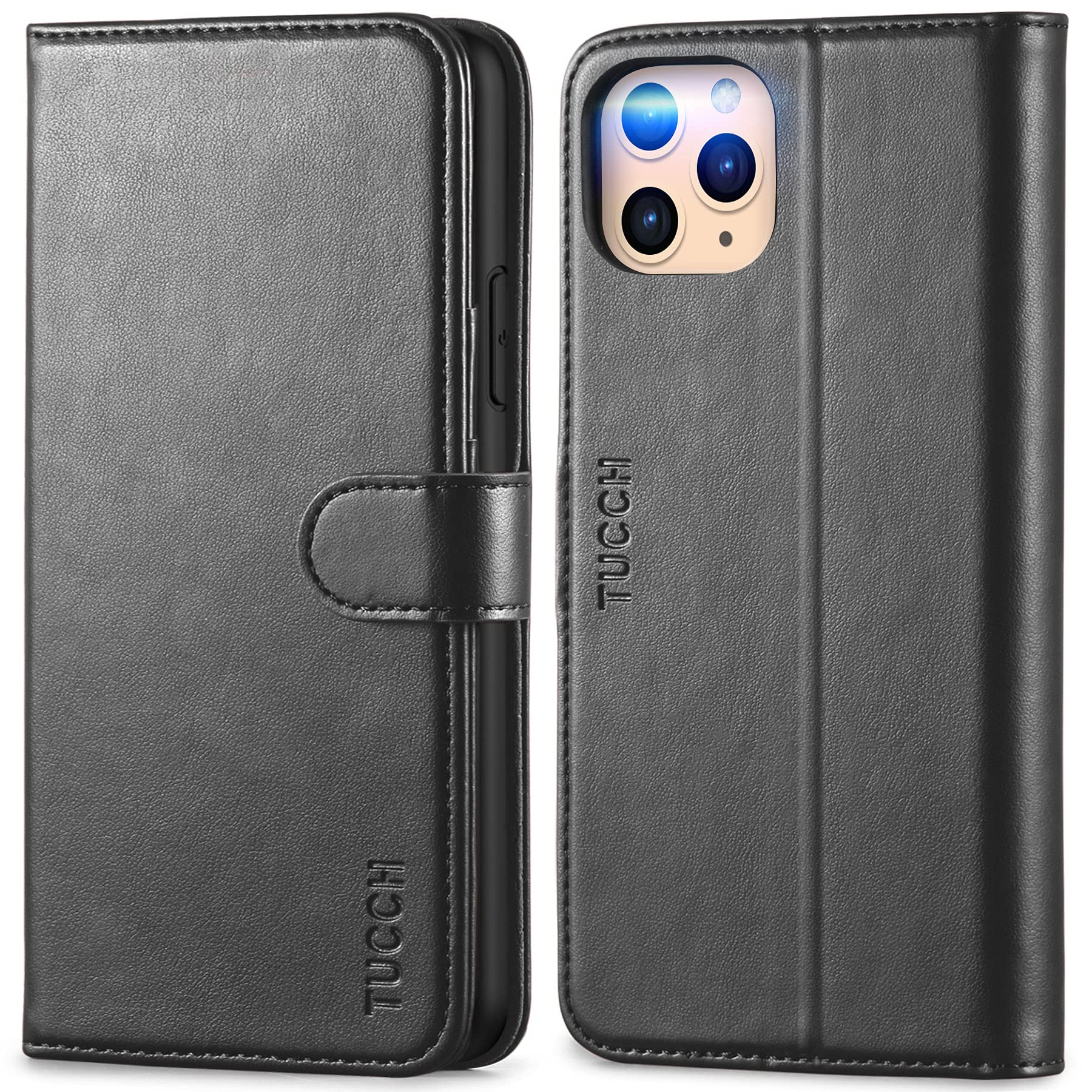 TUCCH Wallet Case for iPhone 11 Pro Max, Magnetic Auto Wake Sleep RFID Blocking Card Slot [Shockproof TPU Shell], PU Leather Stand Flip Cover Compatible with iPhone 11 Pro Max 6.5 inch 2019, Black - 7DAY'S