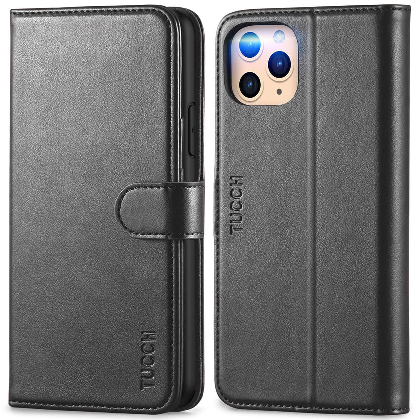 TUCCH Wallet Case for iPhone 11 Pro Max, Magnetic Auto Wake Sleep RFID Blocking Card Slot [Shockproof TPU Shell], PU Leather Stand Flip Cover Compatible with iPhone 11 Pro Max 6.5 inch 2019, Black - 7DAY'S