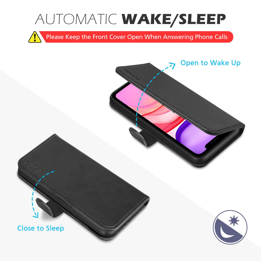 TUCCH Wallet Case for iPhone 11 Pro Max, Magnetic Auto Wake Sleep RFID Blocking Card Slot [Shockproof TPU Shell], PU Leather Stand Flip Cover Compatible with iPhone 11 Pro Max 6.5 inch 2019, Black - 7DAY'S