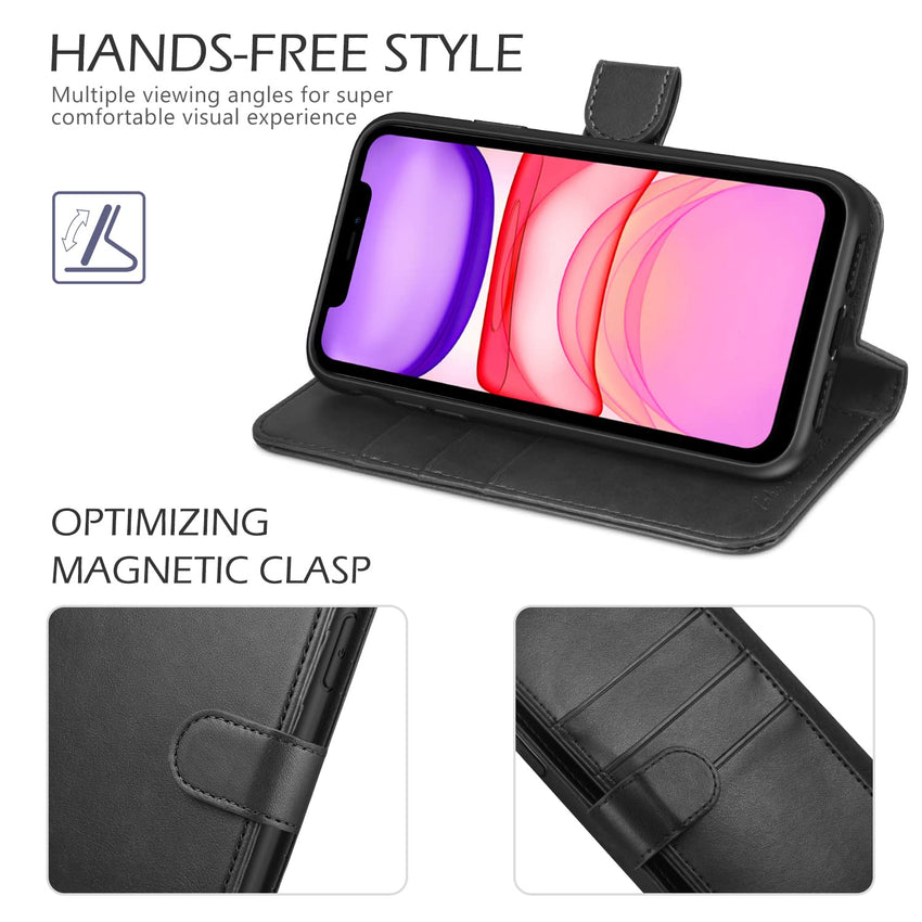 TUCCH Wallet Case for iPhone 11 Pro Max, Magnetic Auto Wake Sleep RFID Blocking Card Slot [Shockproof TPU Shell], PU Leather Stand Flip Cover Compatible with iPhone 11 Pro Max 6.5 inch 2019, Black - 7DAY'S