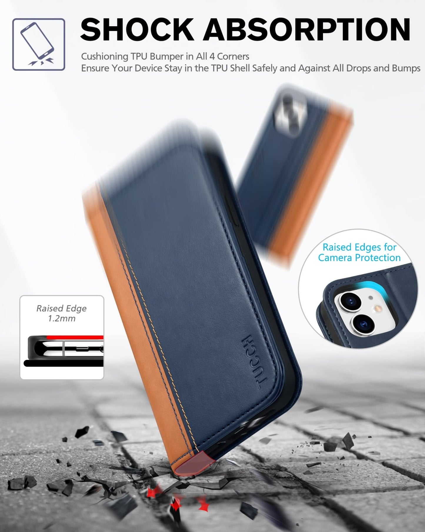 TUCCH Wallet Case for iPhone 12 Pro/iPhone 12 5G, Premium PU Leather Flip Folio Cover with Card Slot, Stand Book Design [Shockproof TPU Interior Case] Compatible with iPhone 12/12 Pro 6.1 - inch, Black - 7DAY'S