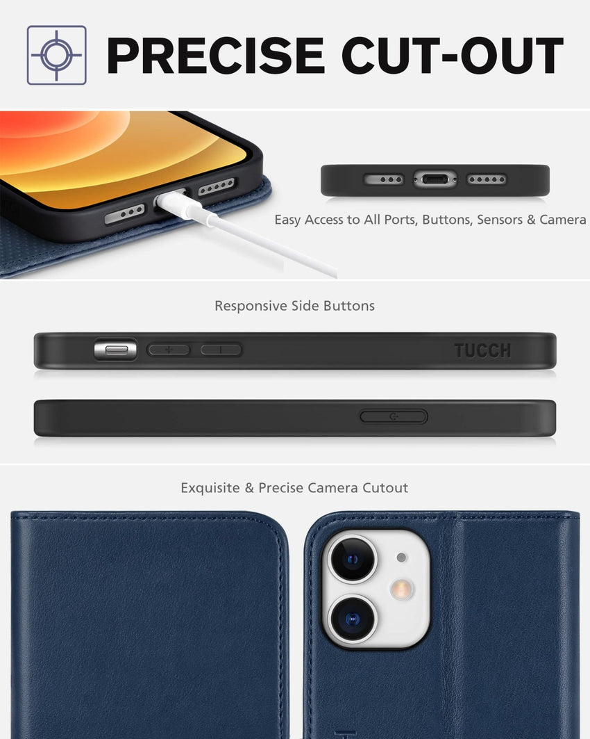 TUCCH Wallet Case for iPhone 12 Pro/iPhone 12 5G, Premium PU Leather Flip Folio Cover with Card Slot, Stand Book Design [Shockproof TPU Interior Case] Compatible with iPhone 12/12 Pro 6.1 - inch, Black - 7DAY'S