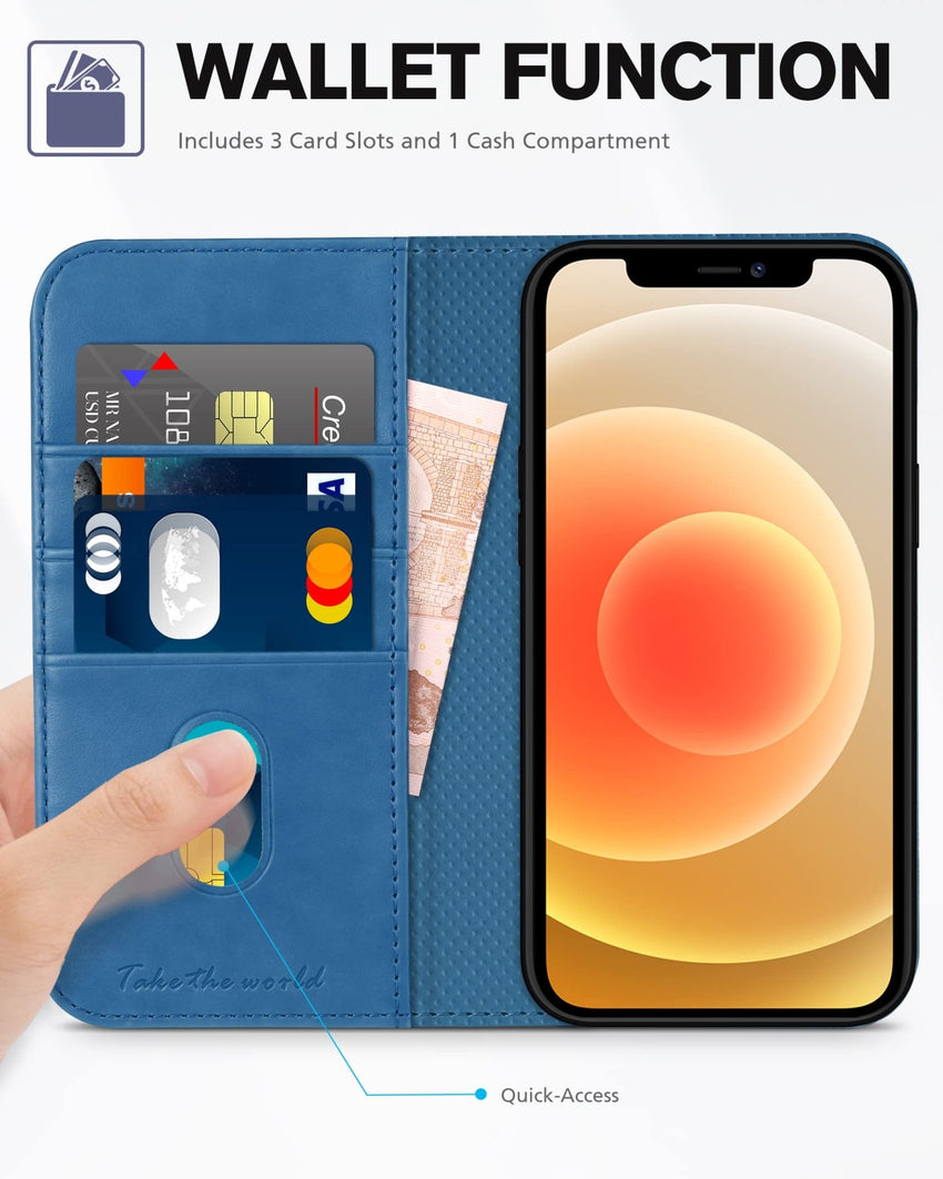 TUCCH Wallet Case for iPhone 12 Pro/iPhone 12 5G, Premium PU Leather Flip Folio Cover with Card Slot, Stand Book Design [Shockproof TPU Interior Case] Compatible with iPhone 12/12 Pro 6.1 - inch, Black - 7DAY'S