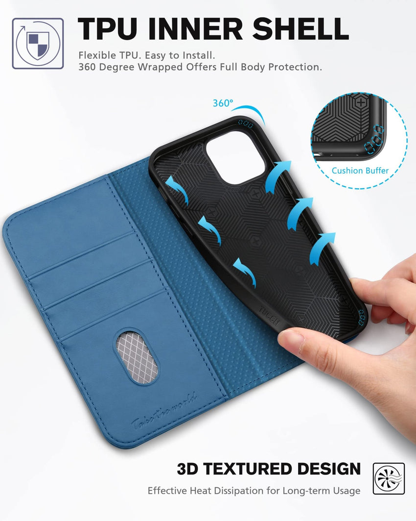 TUCCH Wallet Case for iPhone 12 Pro/iPhone 12 5G, Premium PU Leather Flip Folio Cover with Card Slot, Stand Book Design [Shockproof TPU Interior Case] Compatible with iPhone 12/12 Pro 6.1 - inch, Black - 7DAY'S