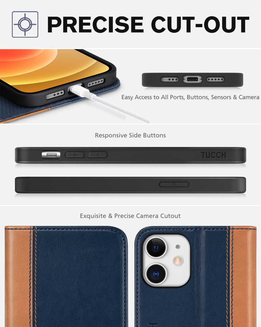 TUCCH Wallet Case for iPhone 12 Pro/iPhone 12 5G, Premium PU Leather Flip Folio Cover with Card Slot, Stand Book Design [Shockproof TPU Interior Case] Compatible with iPhone 12/12 Pro 6.1 - inch, Black - 7DAY'S